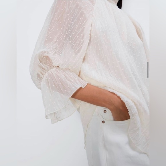 Zara Back Tie Dotted Chiffon Blouse Cream - Picture 11 of 11